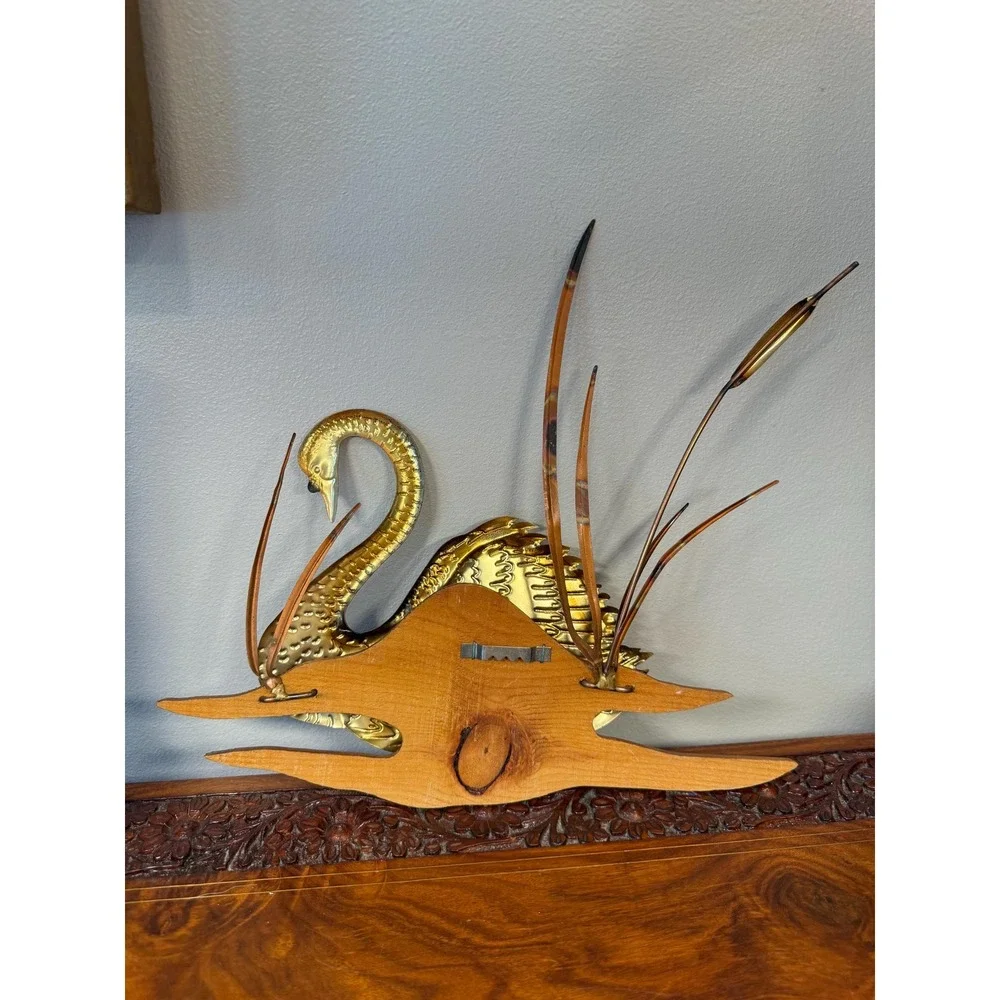 Vintage Brass Swan Wall Hanging • Mid Century‎ Modern Bird Art